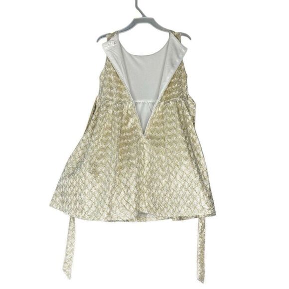 TAHARI Girl Golden Sparkles White Zip Strap Back Shimmer Holiday Dress Size 4 - Picture 10 of 11